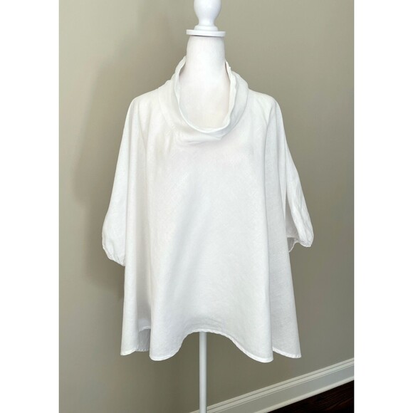 Vintage 100% Linen Tunic Top Sz L Cowl Neck Oversized Artsy Minimalist Lagenlook - Picture 1 of 13